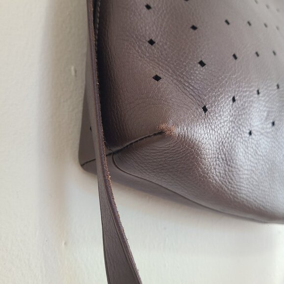 MADEWELL Brown Leather Perforated Double Handle HandBag Crossbody Bag Purse - Picture 4 of 8